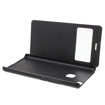 Huawei P9 Lite melns atvēramais Smart Window ādas maciņš / Vacins.lv