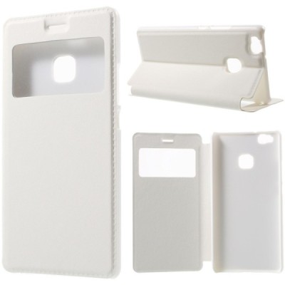 Huawei P9 Lite balts atvēramais Smart Window ādas maciņš / Vacins.lv