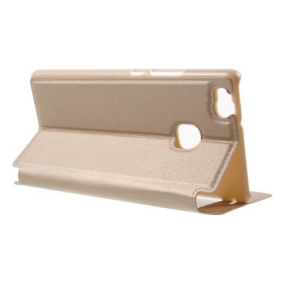 Huawei P9 Lite zelta atvēramais Smart Window ādas maciņš / Vacins.lv