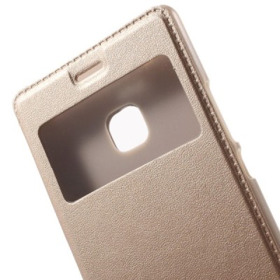 Huawei P9 Lite zelta atvēramais Smart Window ādas maciņš / Vacins.lv