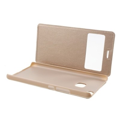 Huawei P9 Lite zelta atvēramais Smart Window ādas maciņš / Vacins.lv