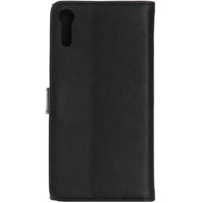 Sony Xperia XZ atvēramais ādas melns retro maciņš (maks) / Vacins.lv