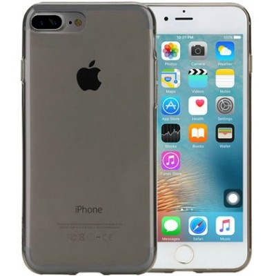 Apple iPhone 7 Plus (iPhone 8 Plus) skaidrus (permatomas) pilkas kieto silikono TPU ploniausias pasaulyje tamsintas dėklas - nug