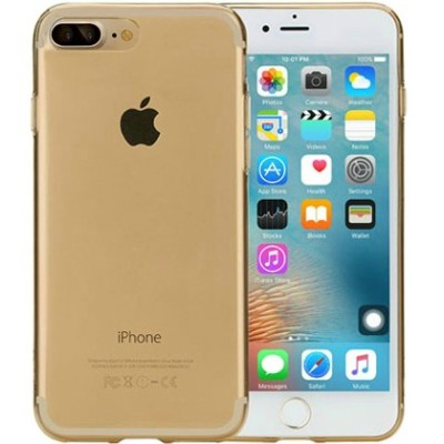 Apple iPhone 7 Plus (iPhone 8 Plus) skaidrus (permatomas) kieto silikono TPU ploniausias pasaulyje auksinis dėklas - nugarėlė / 