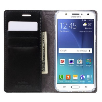 Mercury Blue Moon Samsung Galaxy J5 2016 (J510) atvērams melns ādas maciņš - maks / Vacins.lv