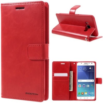 Mercury Blue Moon Samsung Galaxy J5 2016 (J510) atvērams sarkans ādas maciņš - maks / Vacins.lv