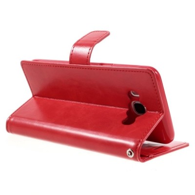 Mercury Blue Moon atverčiamas Samsung Galaxy J5 2016 (J510) raudonas odinis dėklas - piniginė / Priedai.lt