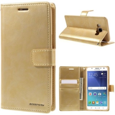 Mercury Blue Moon atverčiamas Samsung Galaxy J5 2016 (J510) auksinis odinis dėklas - piniginė / Priedai.lt