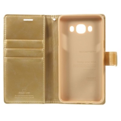 Mercury Blue Moon atverčiamas Samsung Galaxy J5 2016 (J510) auksinis odinis dėklas - piniginė / Priedai.lt