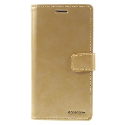 Mercury Blue Moon atverčiamas Samsung Galaxy J5 2016 (J510) auksinis odinis dėklas - piniginė / Priedai.lt