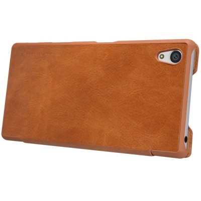 Prabangus „Nillkin“ Qin serijos rudas odinis atverčiamas Sony Xperia Z5 dėklas / Priedai.lt