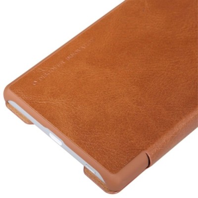 Prabangus „Nillkin“ Qin serijos rudas odinis atverčiamas Sony Xperia Z5 dėklas / Priedai.lt