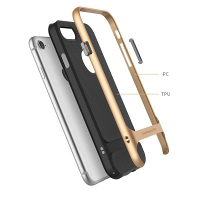 „Rock“ Royce sustiprintos apsaugos Apple iPhone 7 (iPhone 8) juodas auksinės spalvos apvadais kieto silikono (TPU) ir plastiko d