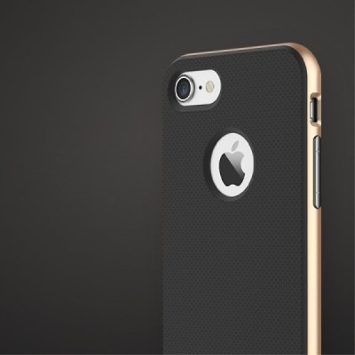 „Rock“ Royce sustiprintos apsaugos Apple iPhone 7 (iPhone 8) juodas auksinės spalvos apvadais kieto silikono (TPU) ir plastiko d
