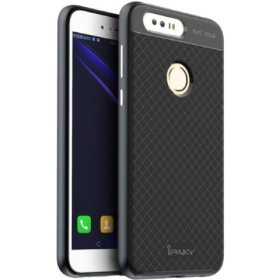 Honor 8 „IPAKY“ kieto silikono TPU juodas (pilkais apvadais) dėklas - nugarėlė / Priedai.lt