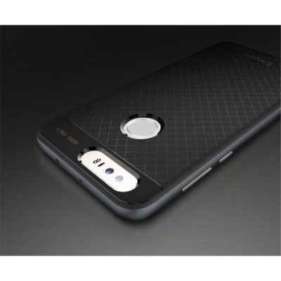 Honor 8 „IPAKY“ kieto silikono TPU juodas (pilkais apvadais) dėklas - nugarėlė / Priedai.lt