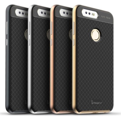 Honor 8 „IPAKY“ kieto silikono TPU juodas (pilkais apvadais) dėklas - nugarėlė / Priedai.lt