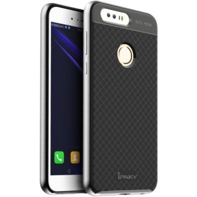 Honor 8 „IPAKY“ cieta silikona (TPU) melns apvalks (apmales - sudrabā krāsā) / Vacins.lv