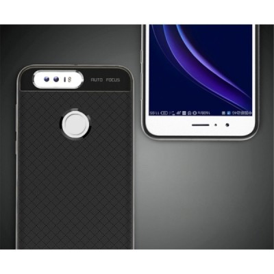 Honor 8 „IPAKY“ cieta silikona (TPU) melns apvalks (apmales - sudrabā krāsā) / Vacins.lv