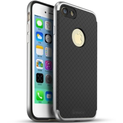 Apple iPhone 7 (iPhone 8) „IPAKY“ cieta silikona (TPU) melns apvalks (apmales - sudrabā krāsā) / Vacins.lv