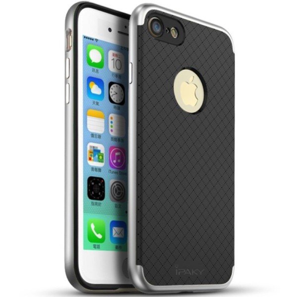 „IPAKY“ cieta silikona (TPU) apvalks - melns / sudrabs (iPhone 7 / 8 / SE 2020 / SE 2022)