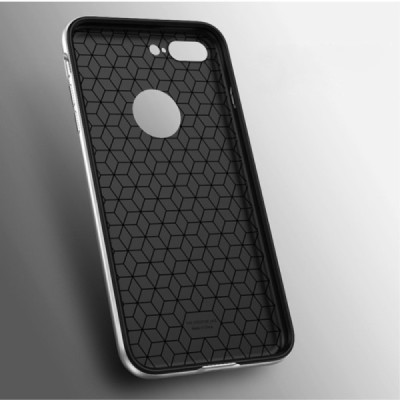 Apple iPhone 7 (iPhone 8) „IPAKY“ cieta silikona (TPU) melns apvalks (apmales - sudrabā krāsā) / Vacins.lv