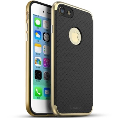 Apple iPhone 7 (iPhone 8) „IPAKY“ cieta silikona (TPU) melns apvalks (apmales - zeltā krāsā) / Vacins.lv