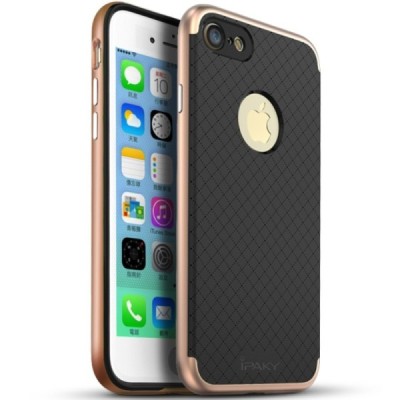 Apple iPhone 7 (iPhone 8) „IPAKY“ cieta silikona (TPU) melns apvalks (apmales - rozā krāsā) / Vacins.lv