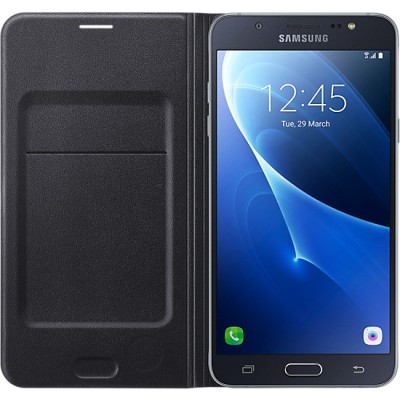Samsung Galaxy J7 2016 (J710) oficiāls Flip Wallet Cover EF-WJ710 atvērams melns ādas maciņš (maks) / Vacins.lv