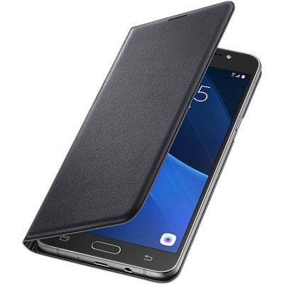 Samsung Galaxy J7 2016 (J710) oficiāls Flip Wallet Cover EF-WJ710 atvērams melns ādas maciņš (maks) / Vacins.lv