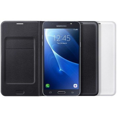 Samsung Galaxy J7 2016 (J710) oficiāls Flip Wallet Cover EF-WJ710 atvērams melns ādas maciņš (maks) / Vacins.lv