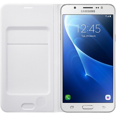 Samsung Galaxy J7 2016 (J710) originalus Flip Wallet Cover EF-WJ710 atverčiamas baltas odinis dėklas - piniginė / Priedai.lt