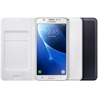 Samsung Galaxy J7 2016 (J710) originalus Flip Wallet Cover EF-WJ710 atverčiamas baltas odinis dėklas - piniginė / Priedai.lt