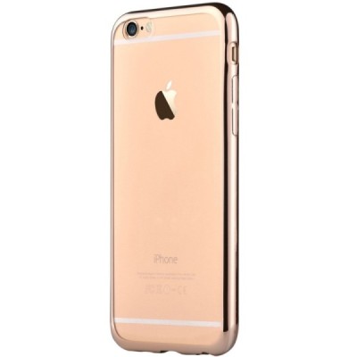 Apple iPhone 7 (iPhone 8) „Devia“ Glitter Case TPU silikoninis skaidrus permatomas plonas dėklas su auksiniu rėmeliu ir apsaugin