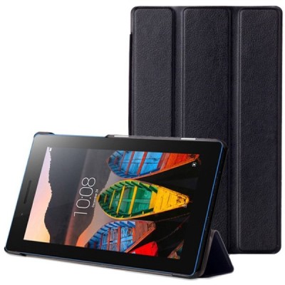 Lenovo Tab3 7 Essential (710, 710F, 710I) atverčiamas juodas odinis dėklas - knygutė / Priedai.lt