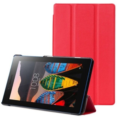 Lenovo Tab3 7 Essential (710, 710F, 710I) atverčiamas raudonas odinis dėklas - knygutė / Priedai.lt