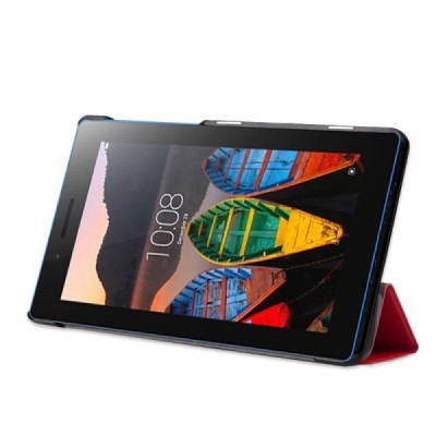 Lenovo Tab3 7 Essential (710, 710F, 710I) atverčiamas raudonas odinis dėklas - knygutė / Priedai.lt