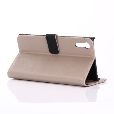 Sony Xperia XZ atverčiamas smėlio spalvos odinis retro dėklas - piniginė / Priedai.lt