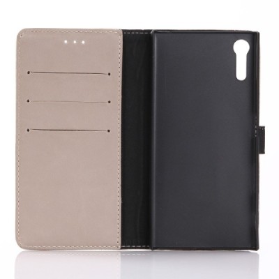 Sony Xperia XZ atverčiamas smėlio spalvos odinis retro dėklas - piniginė / Priedai.lt