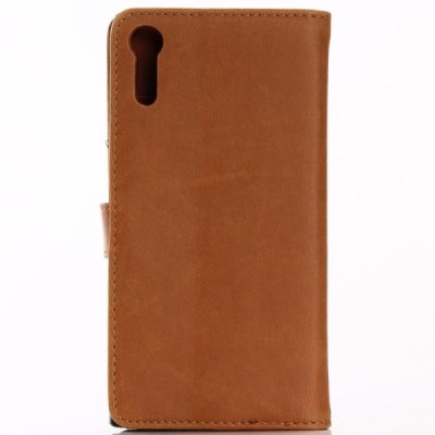 Sony Xperia XZ atverčiamas šviesiai rudas odinis retro dėklas - piniginė / Priedai.lt