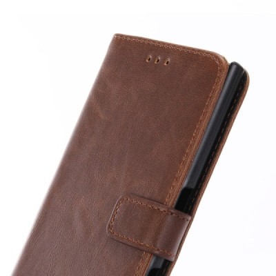 Sony Xperia XZ atverčiamas tamsiai rudas odinis retro dėklas - piniginė / Priedai.lt