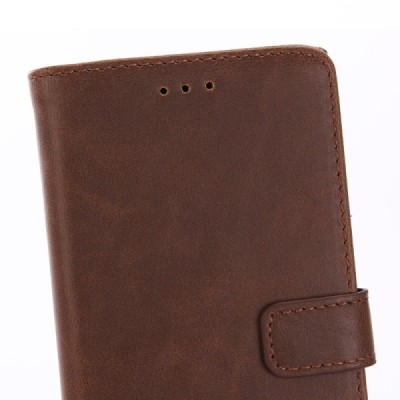 Sony Xperia XZ atverčiamas tamsiai rudas odinis retro dėklas - piniginė / Priedai.lt
