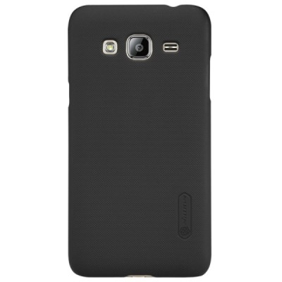 Samsung Galaxy J3 2016 Nillkin Frosted Shield melns plastmasas apvalks + ekrāna aizsargplēve / Vacins.lv