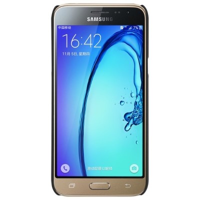 Samsung Galaxy J3 2016 Nillkin Frosted Shield melns plastmasas apvalks + ekrāna aizsargplēve / Vacins.lv