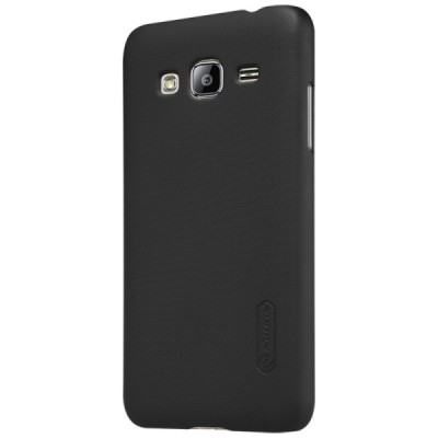 Samsung Galaxy J3 2016 Nillkin Frosted Shield melns plastmasas apvalks + ekrāna aizsargplēve / Vacins.lv