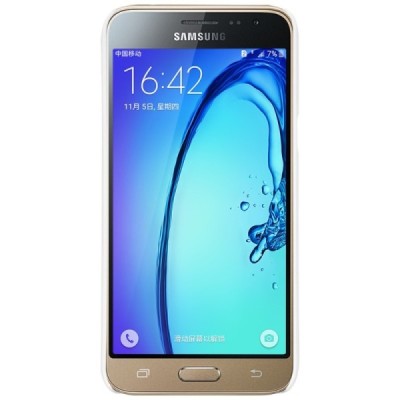 Samsung Galaxy J3 2016 Nillkin Frosted Shield balts plastmasas apvalks + ekrāna aizsargplēve / Vacins.lv