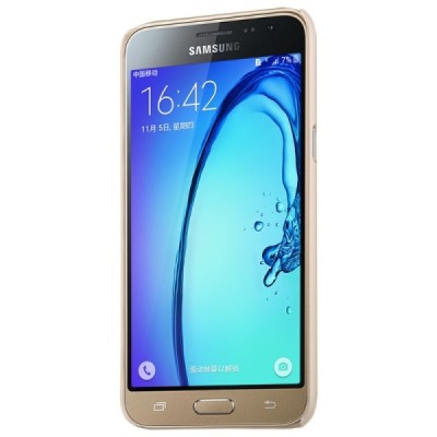 Samsung Galaxy J3 2016 Nillkin Frosted Shield zelta plastmasas apvalks + ekrāna aizsargplēve / Vacins.lv