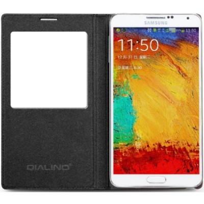 „QIALINO“ Samsung Galaxy Note 3 atverčiamas juodas odinis dėklas / Priedai.lt