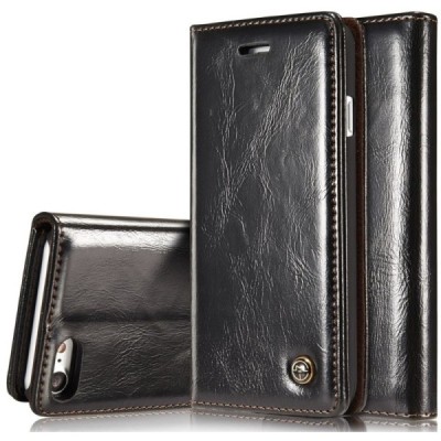 Apple iPhone 7 (iPhone 8) „CaseMe“ solidus atverčiamas juodas odinis dėklas - knygutė / Priedai.lt
