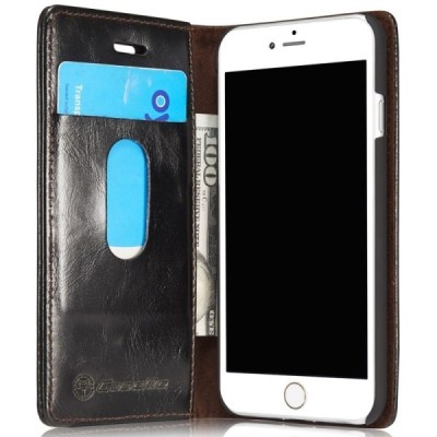 Apple iPhone 7 (iPhone 8) „CaseMe“ solidus atverčiamas juodas odinis dėklas - knygutė / Priedai.lt